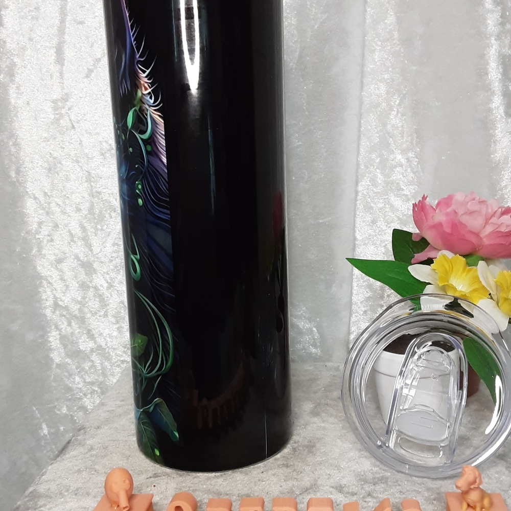 Handmade Black Cat Thermal Tumbler 20 oz Black Teal Blue - Picture 5 of 5
